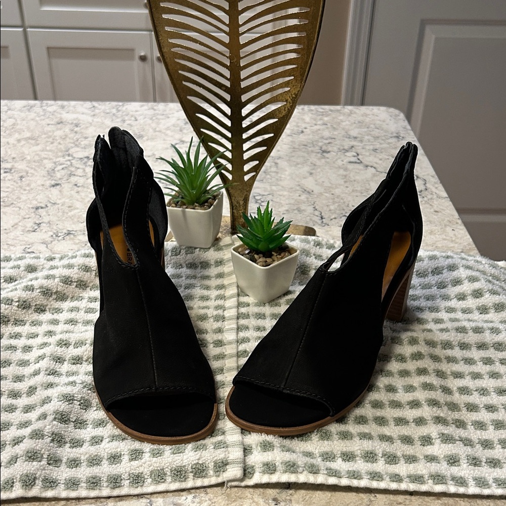 Lucky Brand Black Peep-Toe Heeled Boots